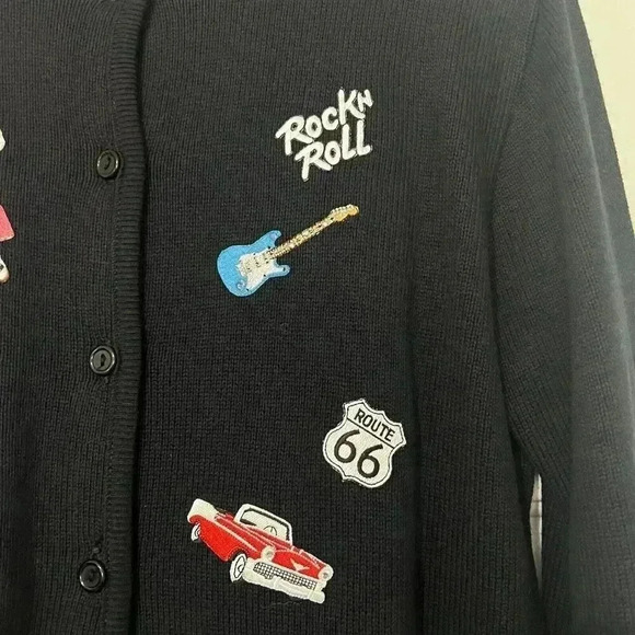 Tia Designs Womens Medium Sock Hop 1950s Embroidered Button Cardigan Sweater VTG - Picture 3 of 9